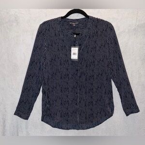 NWT Adrianna Papell Navy Blue Stripe Long Sleeve V Neck Blouse Womens S Nautical